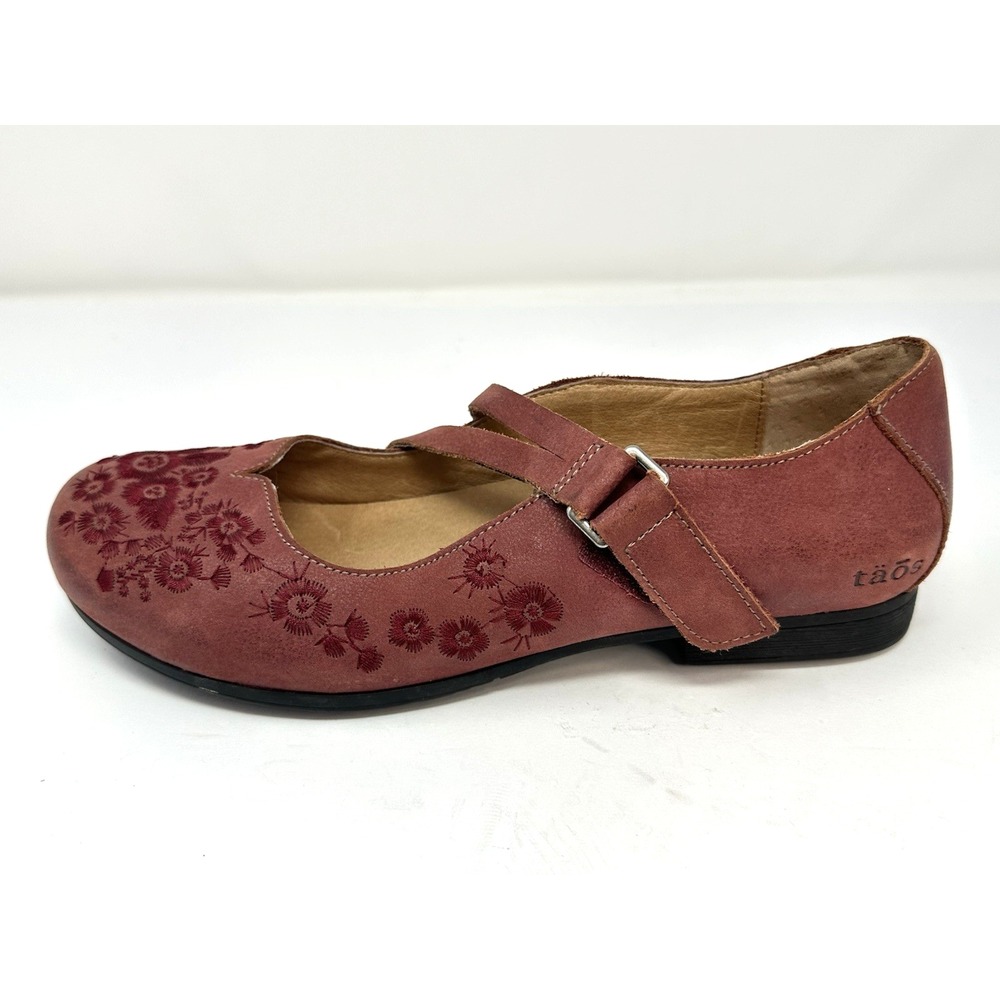 Taos Wish Embroidered Leather Mary Jane Flats Women's 8.5 EU 40 Burgundy Red - Picture 5 of 11